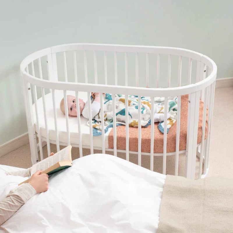 Solid Wood Baby Crib, Multifunctional Movable round Bed, Multi Stage Splicing Bed