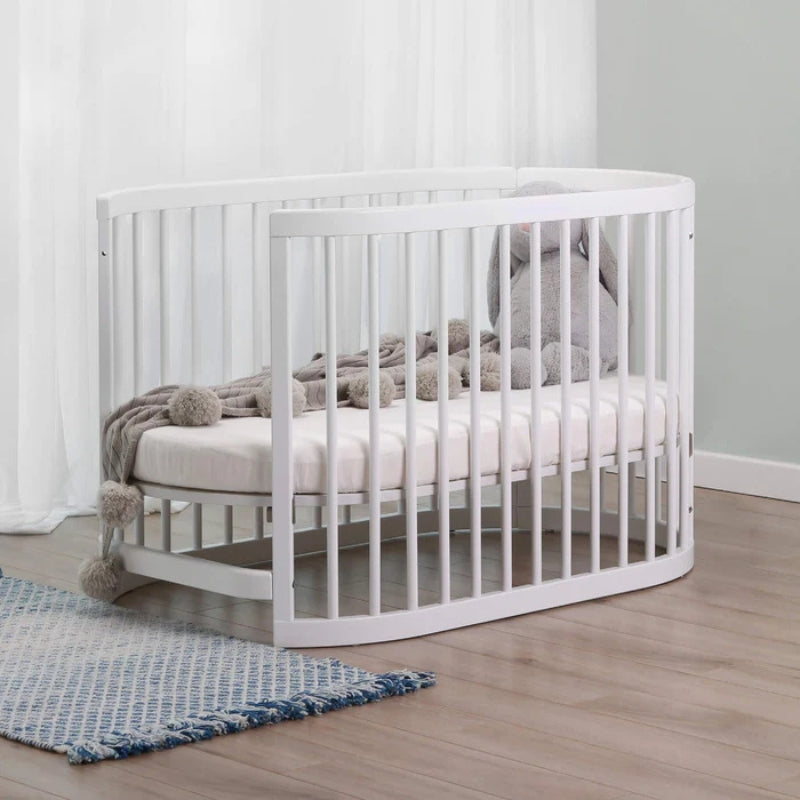 Solid Wood Baby Crib, Multifunctional Movable round Bed, Multi Stage Splicing Bed