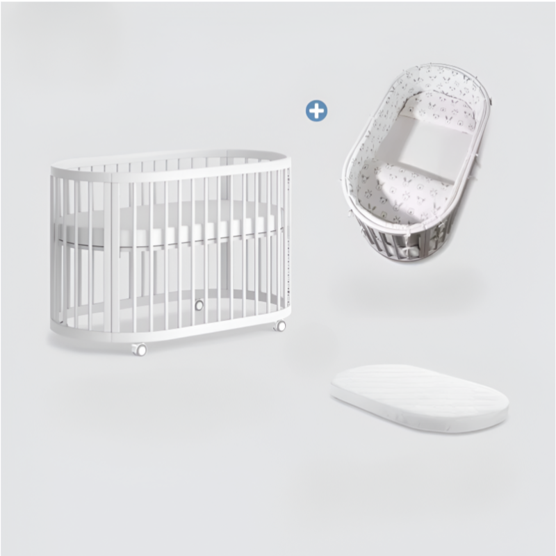 Solid Wood Baby Crib, Multifunctional Movable round Bed, Multi Stage Splicing Bed