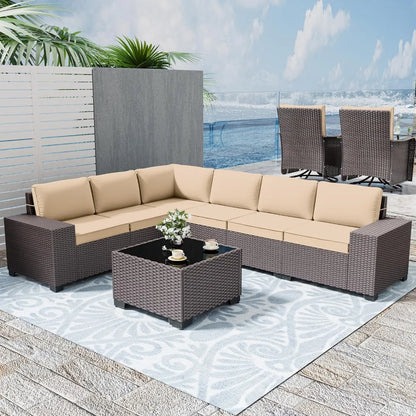 Patio Furniture Set Sofa 7-Pcs Wicker Sectional Sofa Set