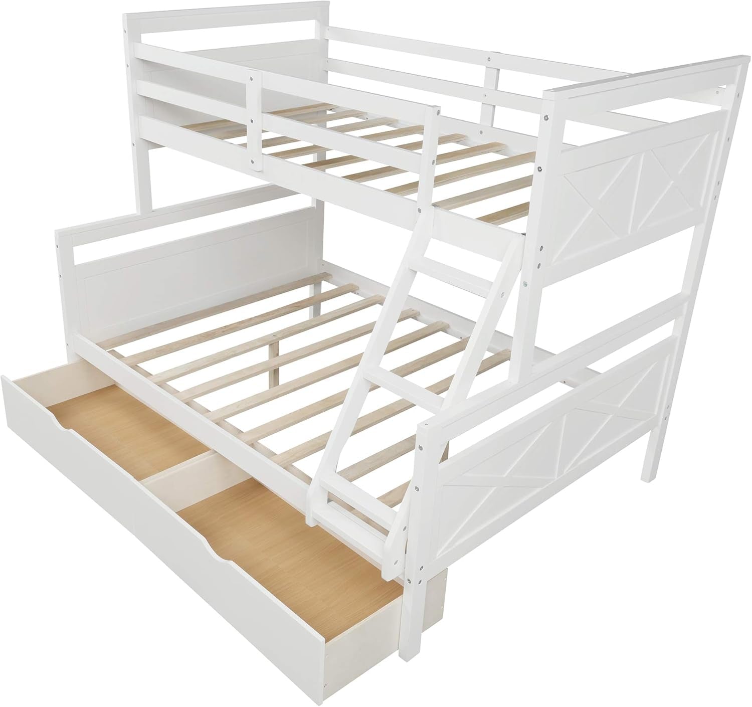 Twin over Full Bunk Bed with Two Storage Drawer,Solid Wood Bed Frame for Kids,No Box Spring Needed with Guardrails and Ladder,Convertible to 2 Separated Beds