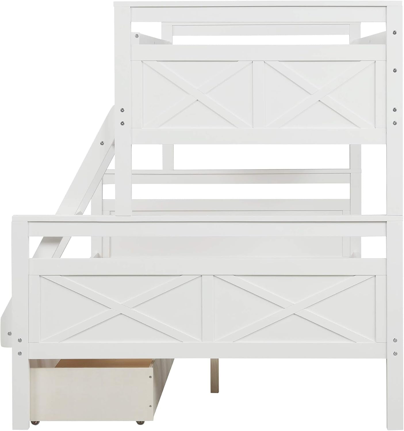 Twin over Full Bunk Bed with Two Storage Drawer,Solid Wood Bed Frame for Kids,No Box Spring Needed with Guardrails and Ladder,Convertible to 2 Separated Beds