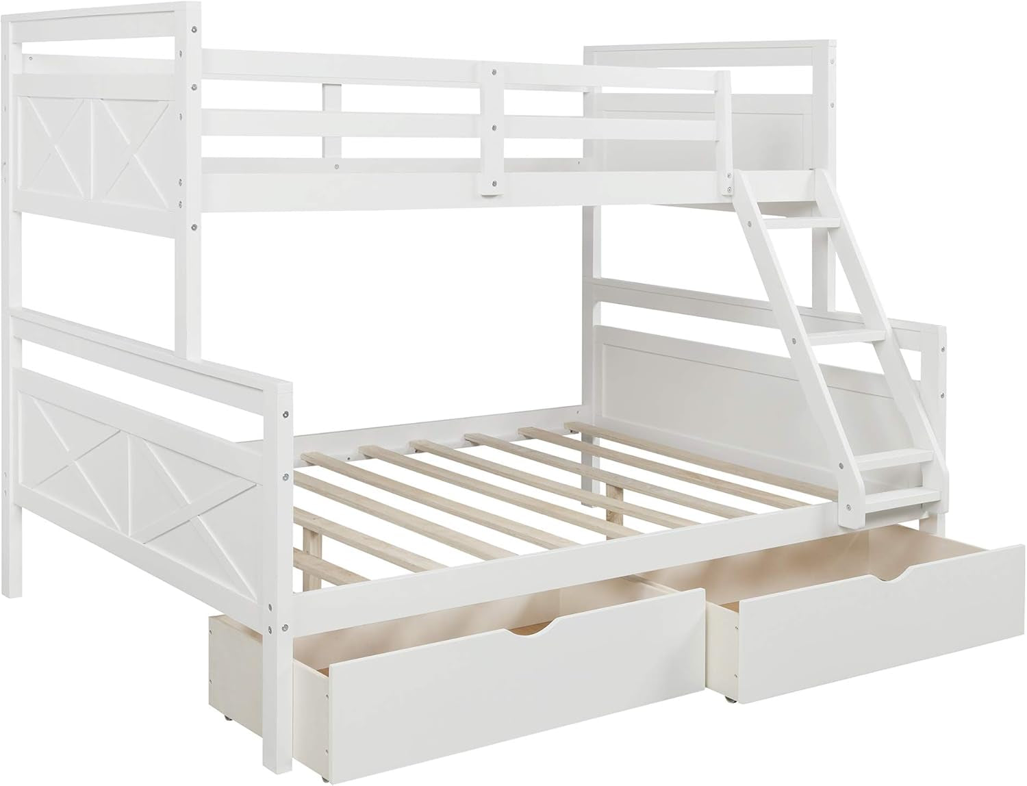 Twin over Full Bunk Bed with Two Storage Drawer,Solid Wood Bed Frame for Kids,No Box Spring Needed with Guardrails and Ladder,Convertible to 2 Separated Beds