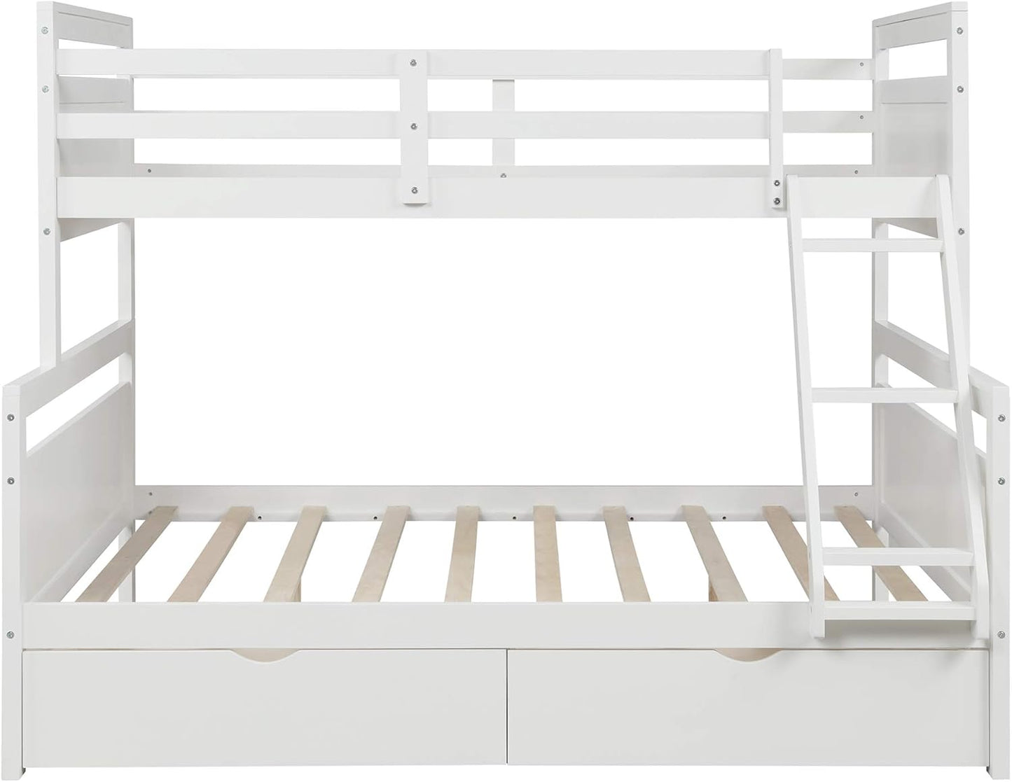 Twin over Full Bunk Bed with Two Storage Drawer,Solid Wood Bed Frame for Kids,No Box Spring Needed with Guardrails and Ladder,Convertible to 2 Separated Beds