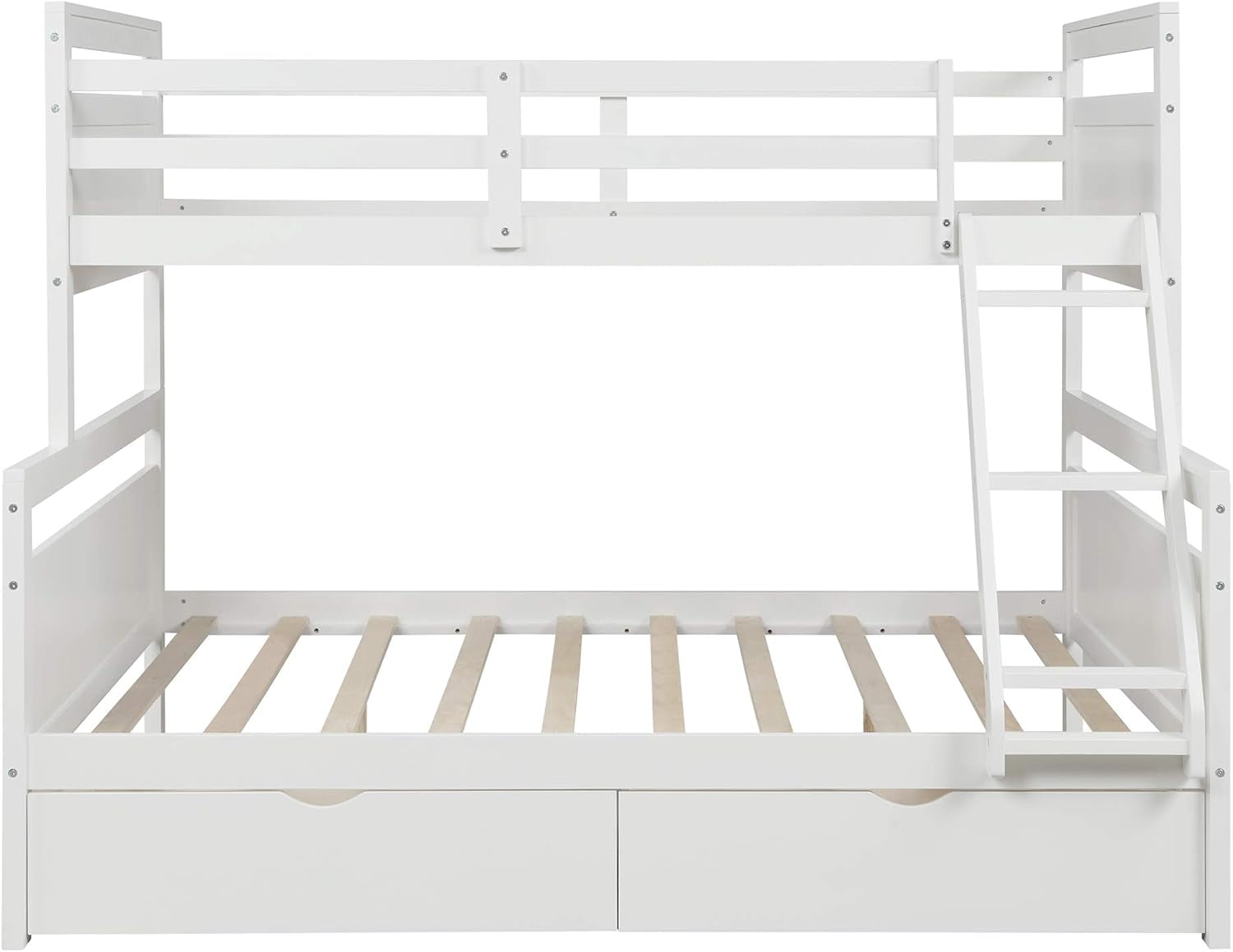 Twin over Full Bunk Bed with Two Storage Drawer,Solid Wood Bed Frame for Kids,No Box Spring Needed with Guardrails and Ladder,Convertible to 2 Separated Beds