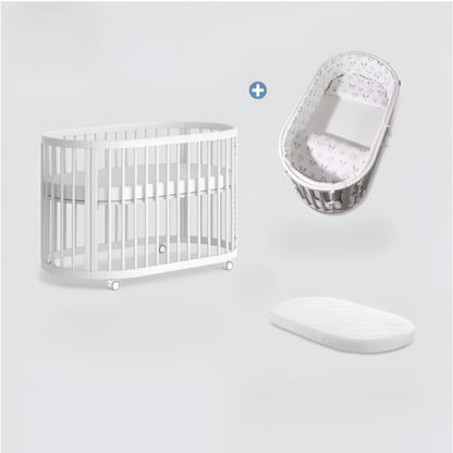 Solid Wood Baby Crib, Multifunctional Movable round Bed, Multi Stage Splicing Bed